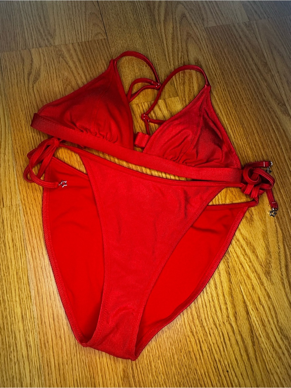 Wild Fable Red Ribbed Triangle Bikini Set size medium